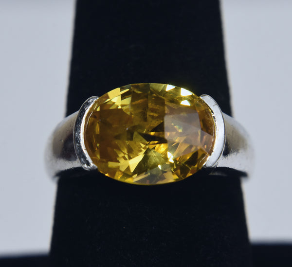 Sterling Silver Yellow Sapphire Modern Design Ring - Size 8