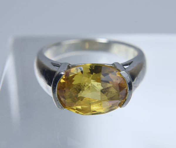 Sterling Silver Yellow Sapphire Modern Design Ring - Size 8