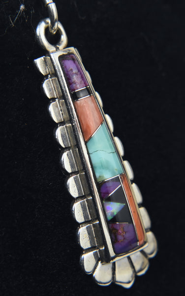 Zuni Sterling Silver Sugilite, Opal, Turquoise and More Inlaid Pendant