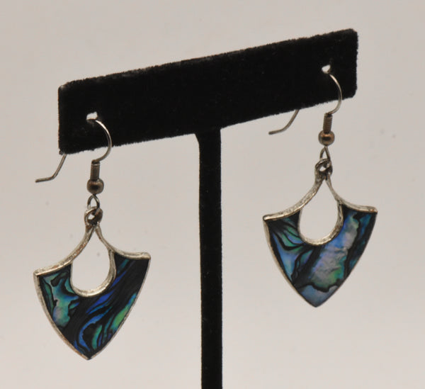 Vintage Alpaca Blue Abalone Shell Dangle Earrings