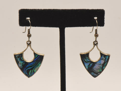 Vintage Alpaca Blue Abalone Shell Dangle Earrings