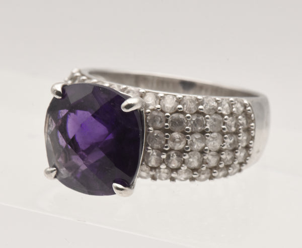 Vintage Sterling Silver Amethyst and Topaz Ring - Size 9
