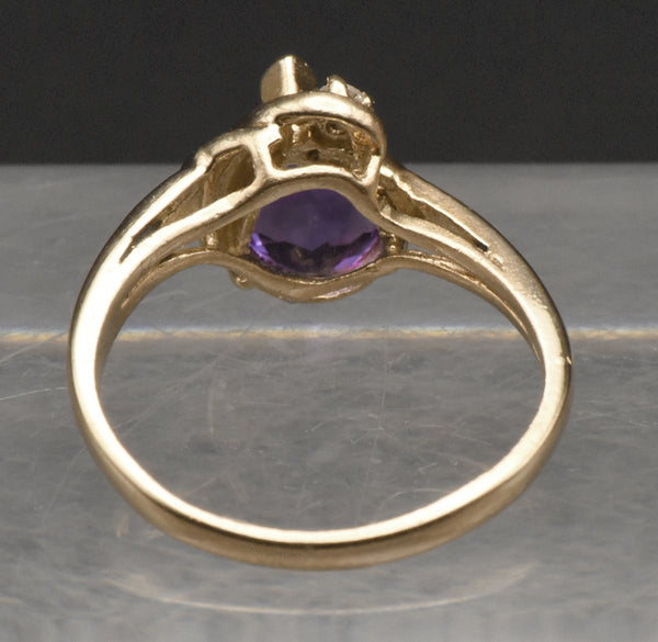 Vintage 14K Gold Amethyst and Diamond Ring - Size 6.5