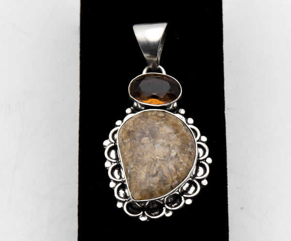 Sterling Silver Fire Opal and Orange Stone Pendant
