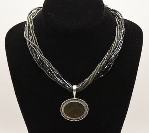Ammolite Pendant on Multi-Strand Beaded Necklace