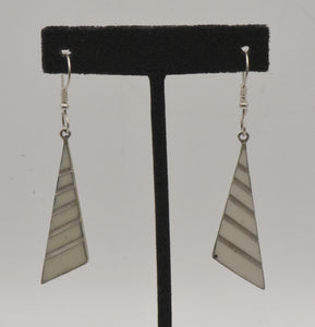 Vintage Silver Tone Metal Enameled Triangle Dangle Earrings