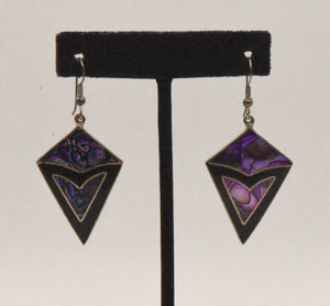 Vintage Alpaca Purple Abalone Shell and Enamel Dangle Earrings