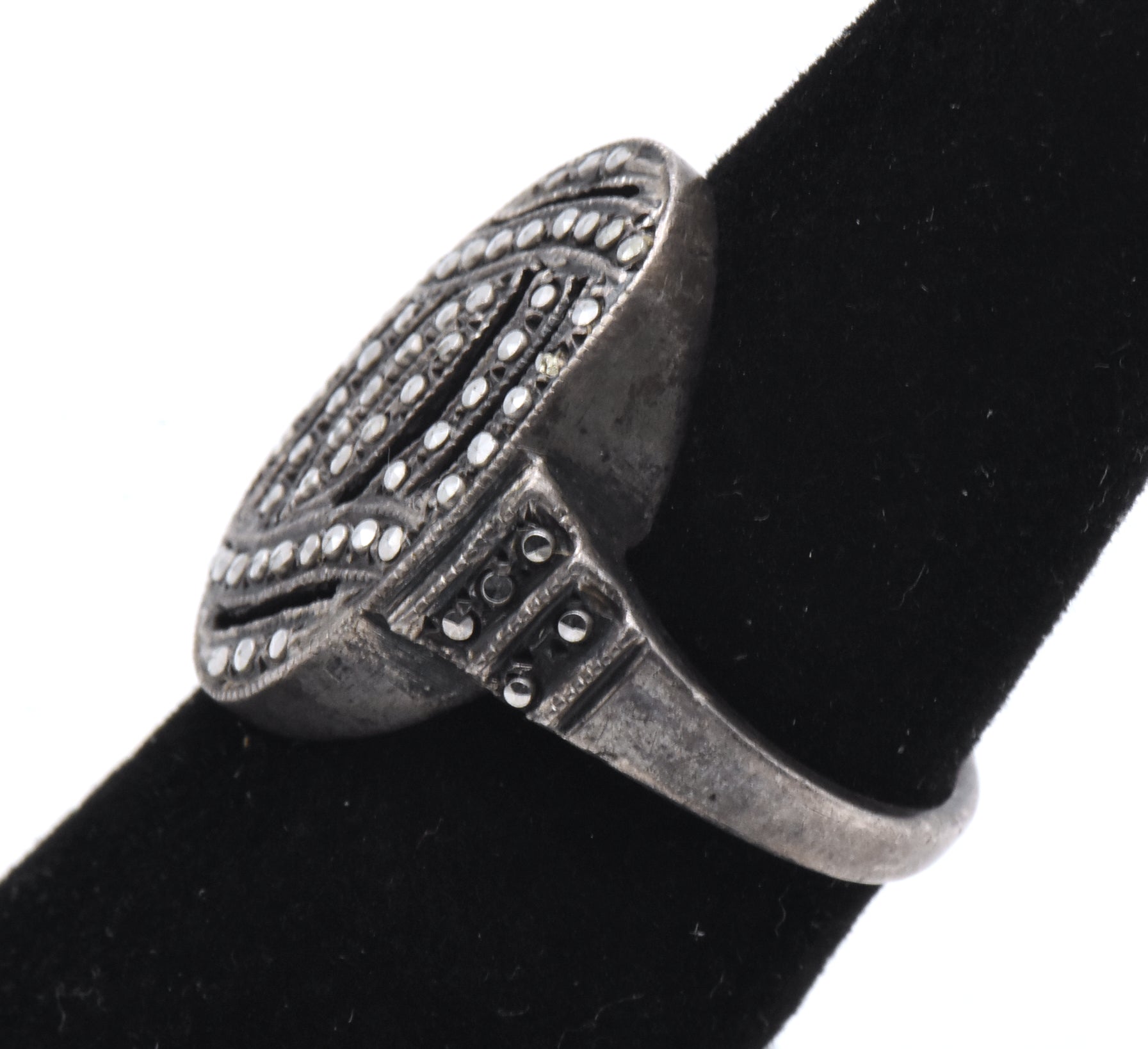 Vintage Sterling Silver Marcasite Art Deco Design Ring - SIze 5.5