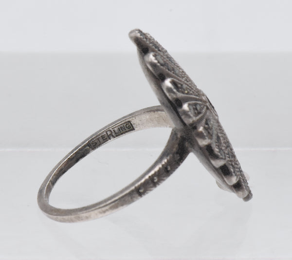 Vintage Sterling Silver and Marcasite Art Deco Ring - Size 5.75