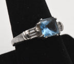 Dyadema - Vintage Sterling Silver Blue Glass Art Deco Ring - Size 9