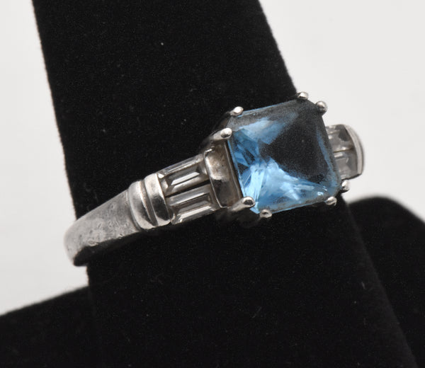 Dyadema - Vintage Sterling Silver Blue Glass Art Deco Ring - Size 9