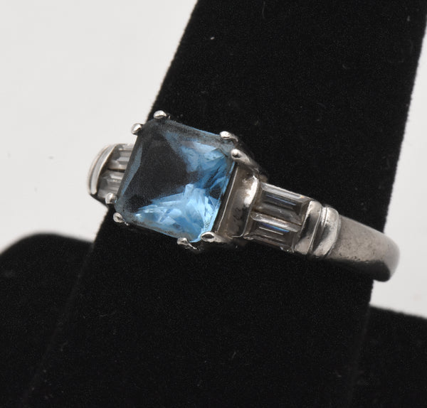 Dyadema - Vintage Sterling Silver Blue Glass Art Deco Ring - Size 9