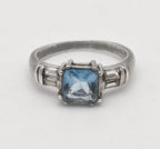 Dyadema - Vintage Sterling Silver Blue Glass Art Deco Ring - Size 9