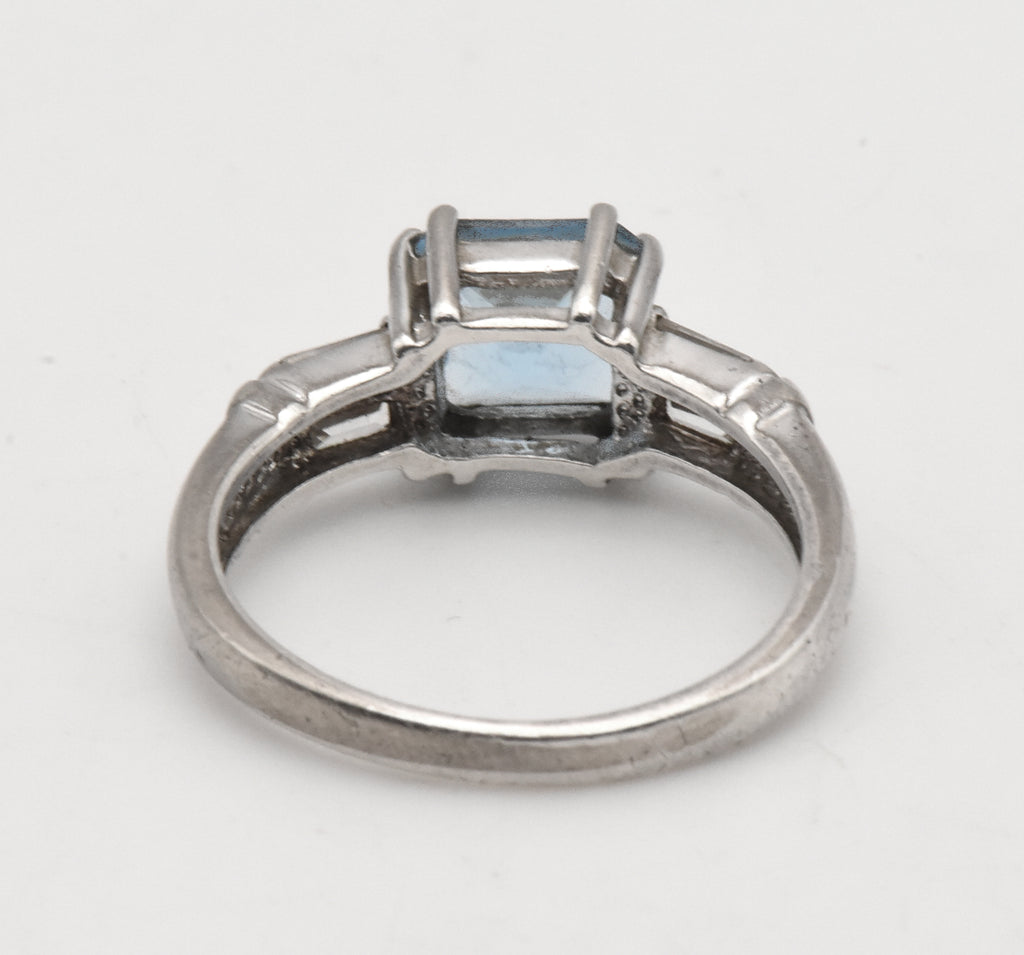 Dyadema - Vintage Sterling Silver Blue Glass Art Deco Ring - Size 9
