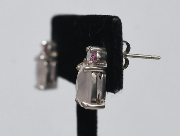 Avon - Rose Quartz and Pink Topaz Sterling Silver Stud Earrings
