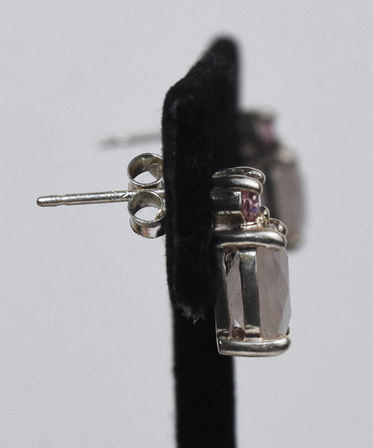 Avon - Rose Quartz and Pink Topaz Sterling Silver Stud Earrings