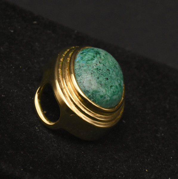 Vintage Chrysocolla Gold Tone Sterling Silver Slide Pendant