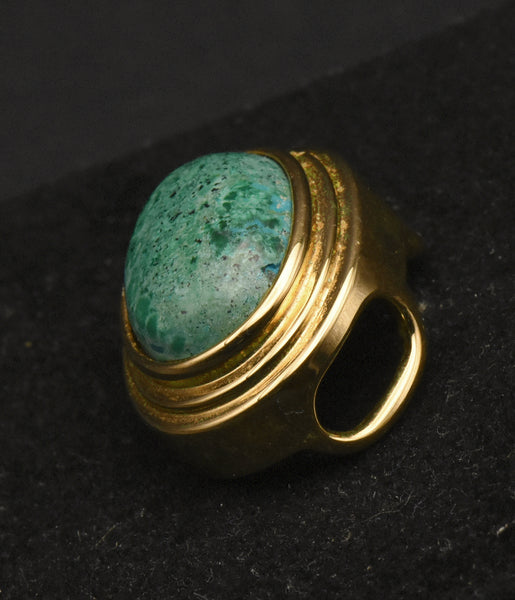 Vintage Chrysocolla Gold Tone Sterling Silver Slide Pendant