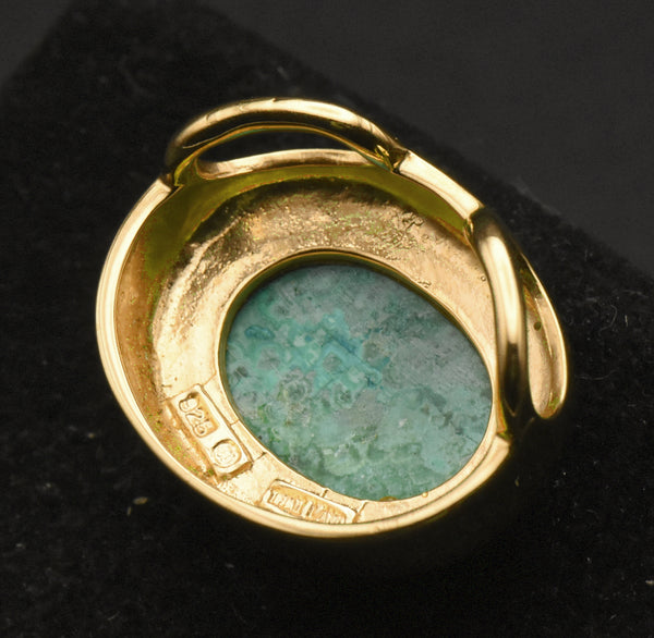 Vintage Chrysocolla Gold Tone Sterling Silver Slide Pendant