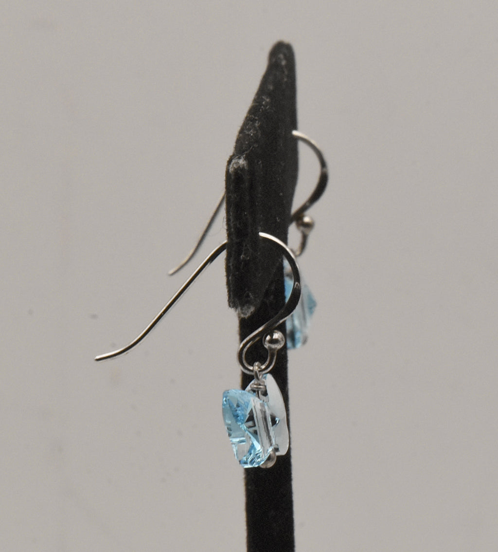 Vintage Blue Crystal Butterfly Sterling Silver Dangle Earrings