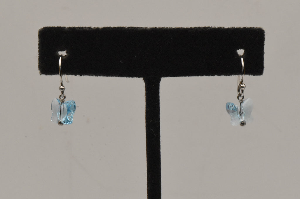 Vintage Blue Crystal Butterfly Sterling Silver Dangle Earrings