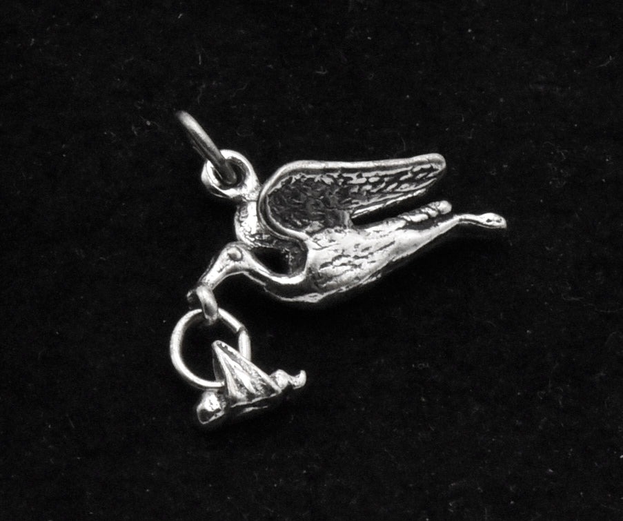 Vintage Sterling Silver Stork with Baby Dangle Charm