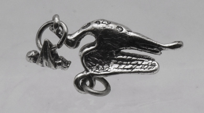 Vintage Sterling Silver Stork with Baby Dangle Charm