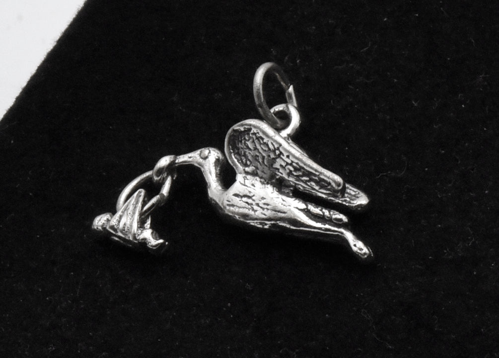 Vintage Sterling Silver Stork with Baby Dangle Charm