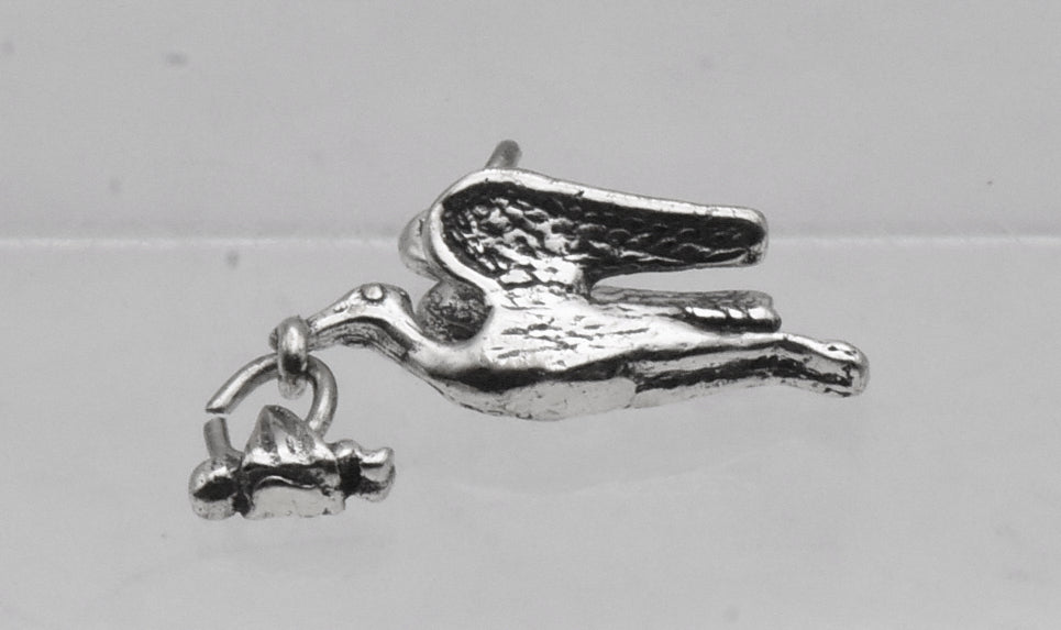 Vintage Sterling Silver Stork with Baby Dangle Charm