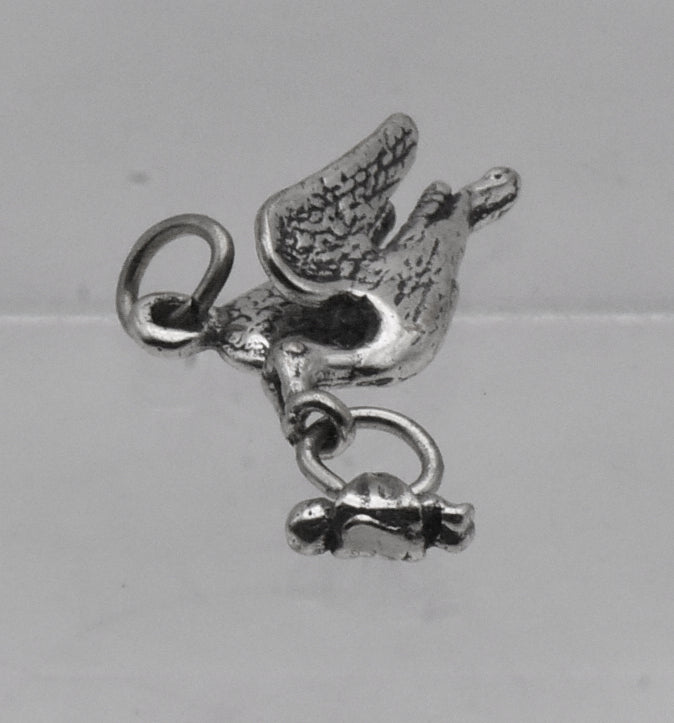 Vintage Sterling Silver Stork with Baby Dangle Charm