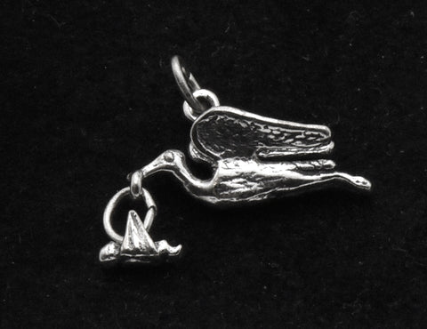 Vintage Sterling Silver Stork with Baby Dangle Charm