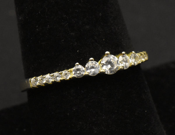 Vintage Gold Tone Sterling Silver Rhinestone Band - Size 8.75
