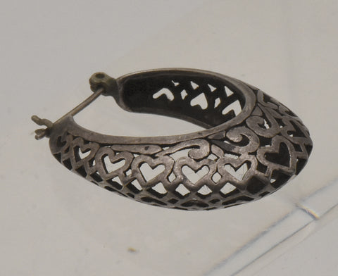 UNMATCHED Vintage Silver Heart Basket Weave Door Knocker Earring