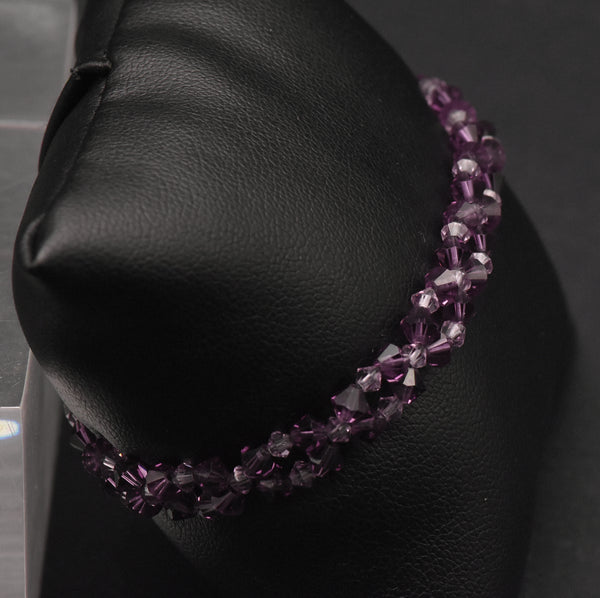 Purple Glass Beaded Bracelet with Sterling Silver Clasp - 7"