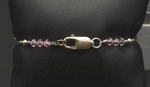 Pink Glass and Silver Beaded Bracelet with Sterling Silver Clasp - 7"