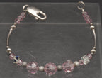 Pink Glass and Silver Beaded Bracelet with Sterling Silver Clasp - 7"