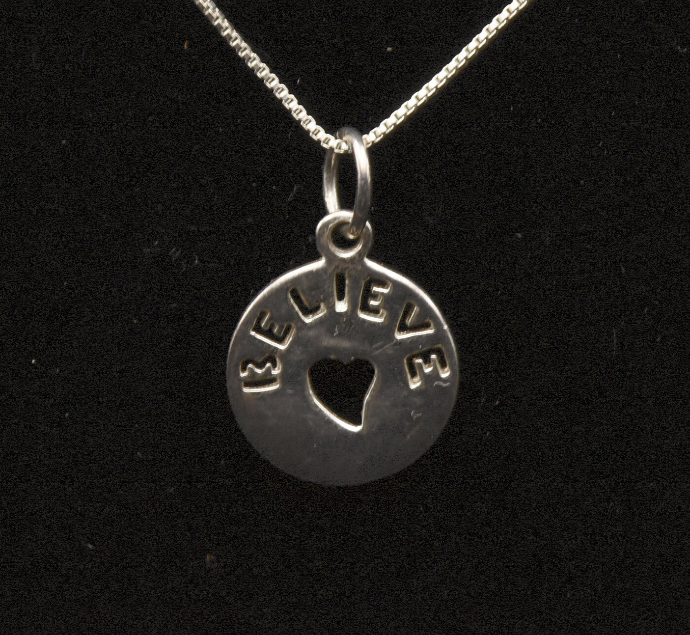 Vintage Sterling Silver "Believe" Pendant on Sterling Silver Italian Chain Necklace - 18.5"