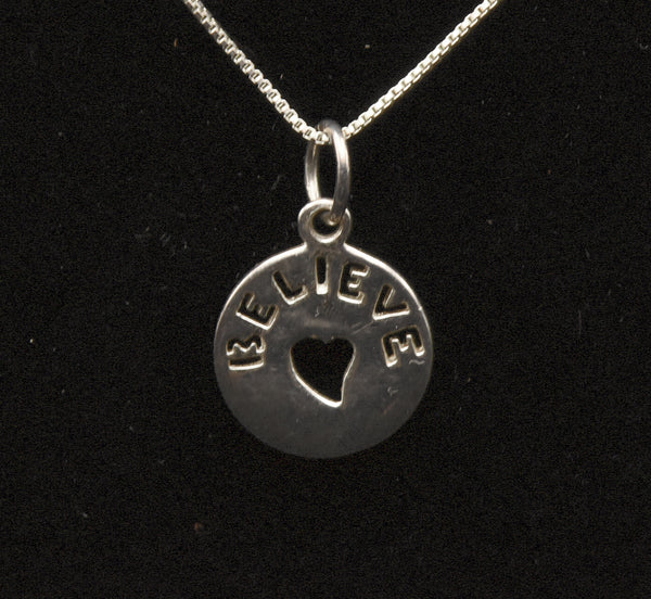 Vintage Sterling Silver "Believe" Pendant on Sterling Silver Italian Chain Necklace - 18.5"