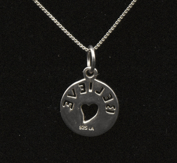 Vintage Sterling Silver "Believe" Pendant on Sterling Silver Italian Chain Necklace - 18.5"