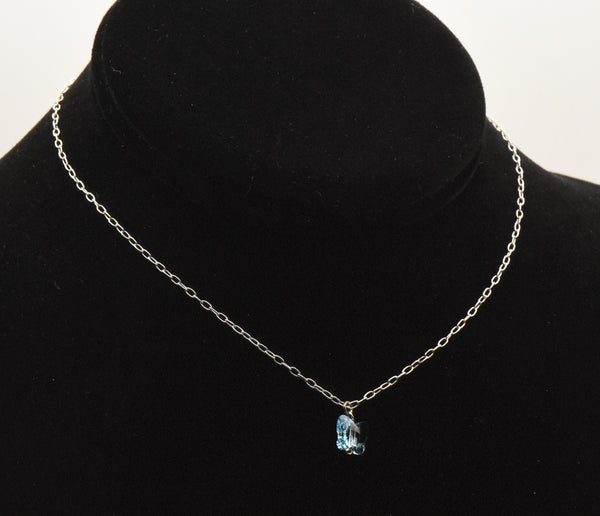 Vintage Blue Crystal Butterfly Pendant Sterling Silver Chain Necklace