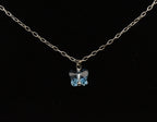 Vintage Blue Crystal Butterfly Pendant Sterling Silver Chain Necklace