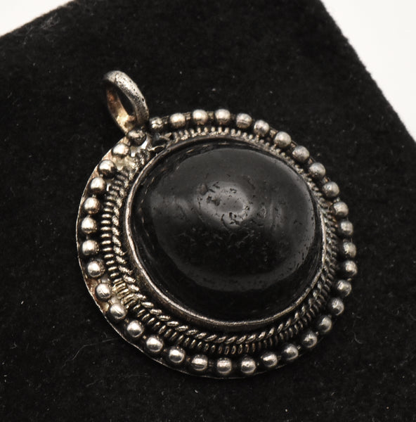 Vintage Carved Black Stone Cabochon Pendant