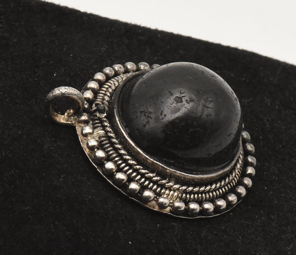 Vintage Carved Black Stone Cabochon Pendant