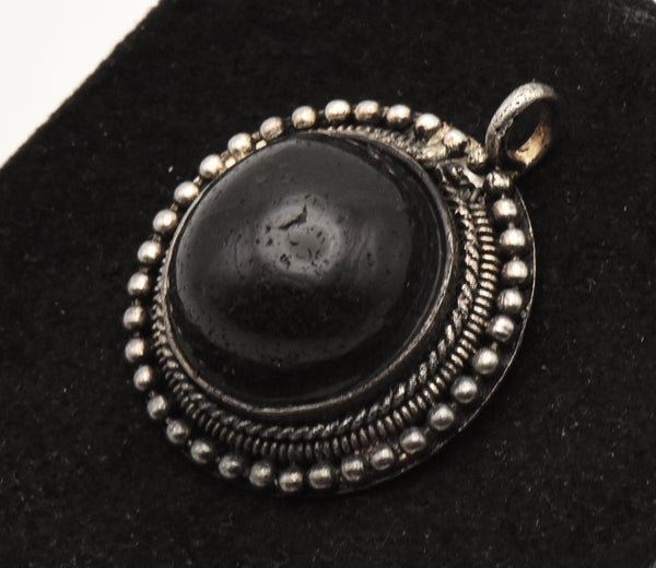 Vintage Carved Black Stone Cabochon Pendant