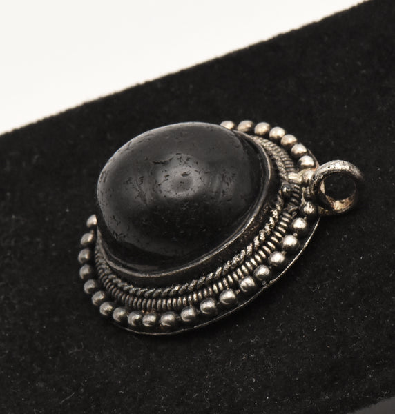 Vintage Carved Black Stone Cabochon Pendant