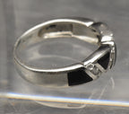 Vintage Sterling Silver Black Onyx and Rhinestone Ring - Size 5.25