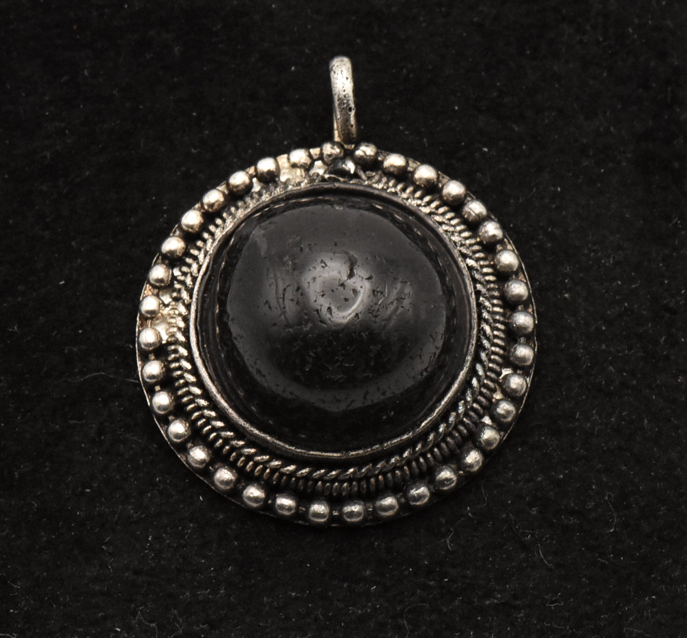 Vintage Carved Black Stone Cabochon Pendant