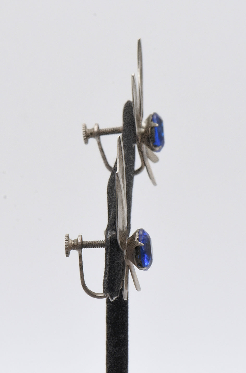 Vintage Sterling Silver Imitation Blue Sapphire Screw Back Earrings