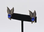 Vintage Sterling Silver Imitation Blue Sapphire Screw Back Earrings