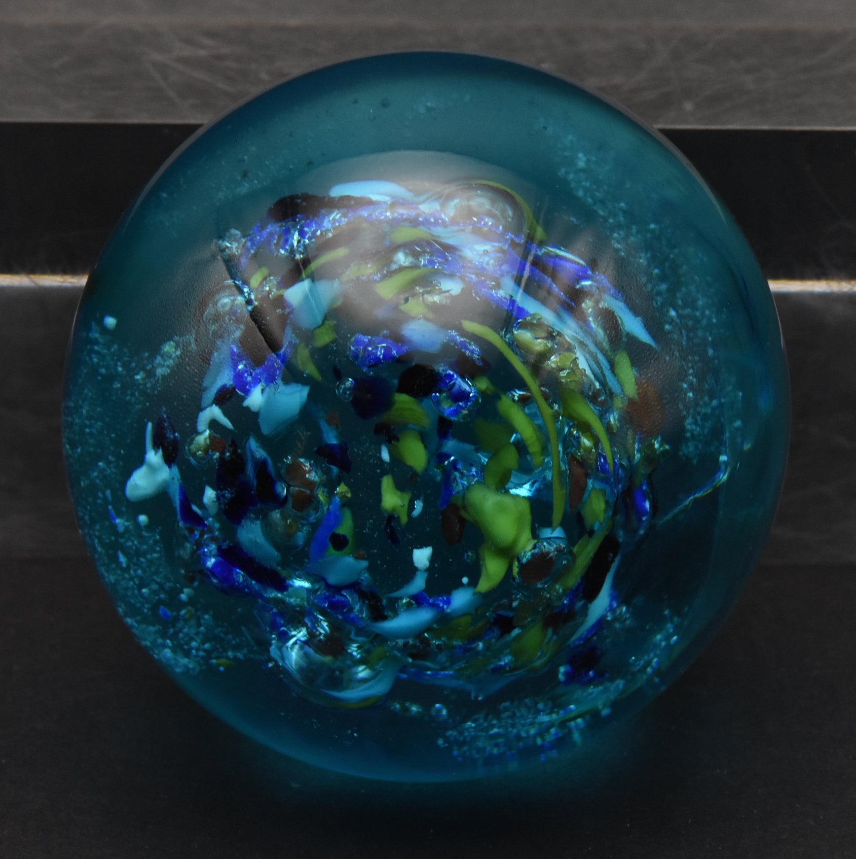 Vintage Handmade Blue Glittering Paperweight